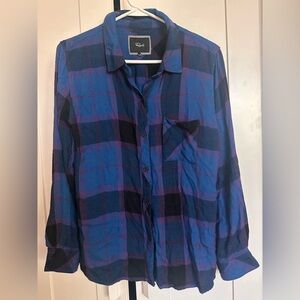 Rails Women's Blue Plaid Collared  Button-Up‎ Long sleeve Shirt Size Large